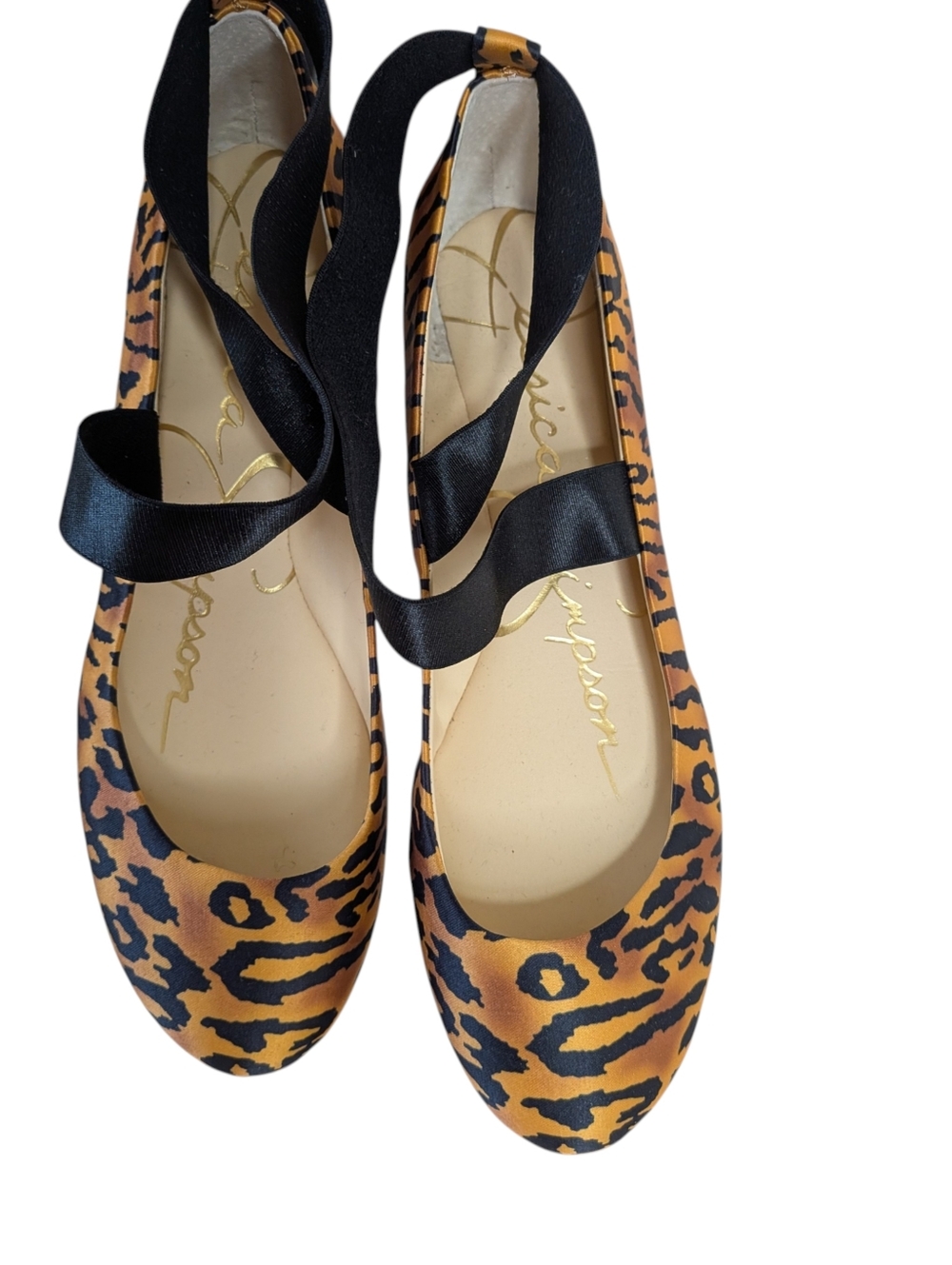 Jessica Simpson Leopard Print Ballet Flats with Ankle Ribbon.. Size 8.5